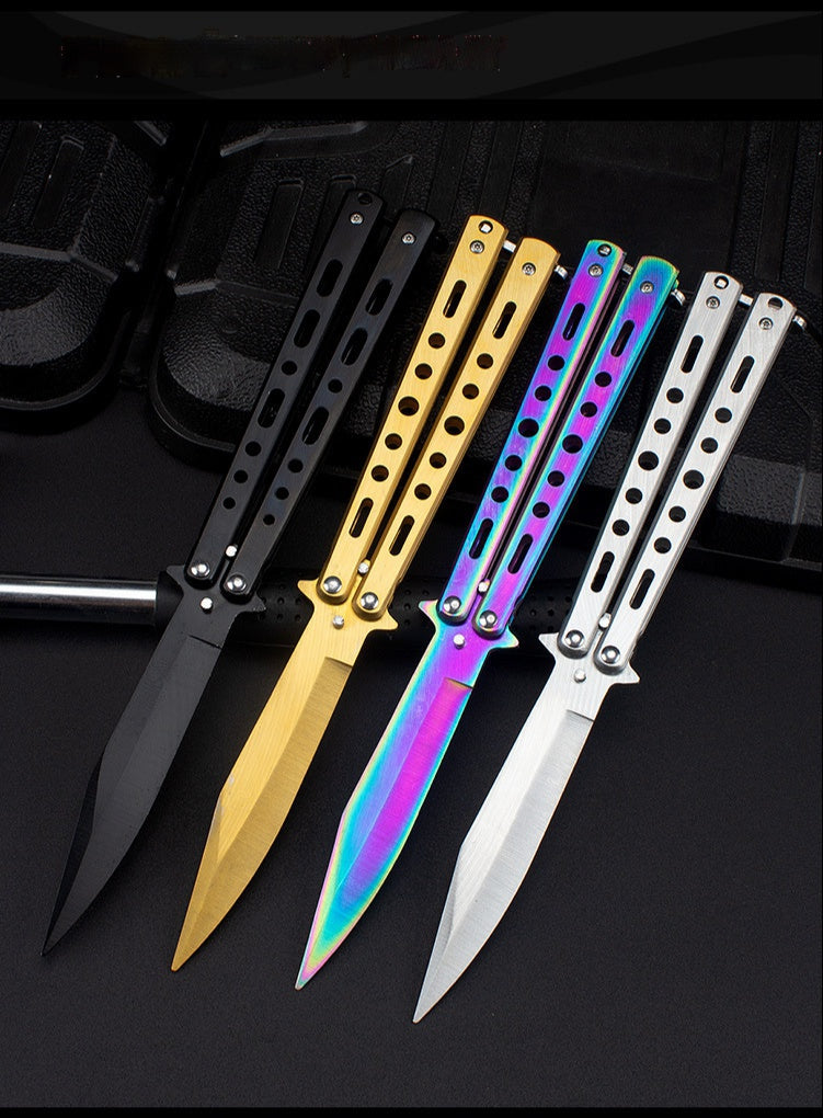 Outdoor camping practice knife bladed butterfly comb, stainless steel safety throwing comb, folding comb training tool for beginners