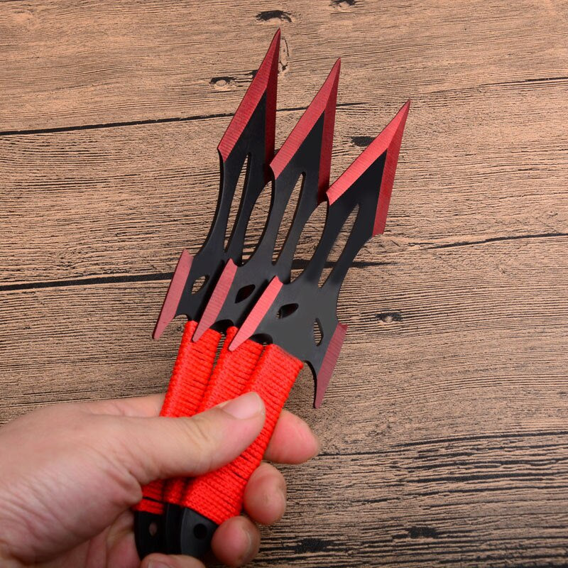 3pcs/6pcs Darts Ninja Kunai Hunting Knives Tactical Fixed Blade Throwing Knife Set with Sheath（F.0.x Red Blade）