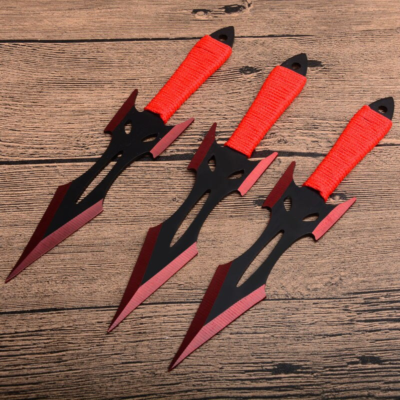3pcs/6pcs Darts Ninja Kunai Hunting Knives Tactical Fixed Blade Throwing Knife Set with Sheath（F.0.x Red Blade）