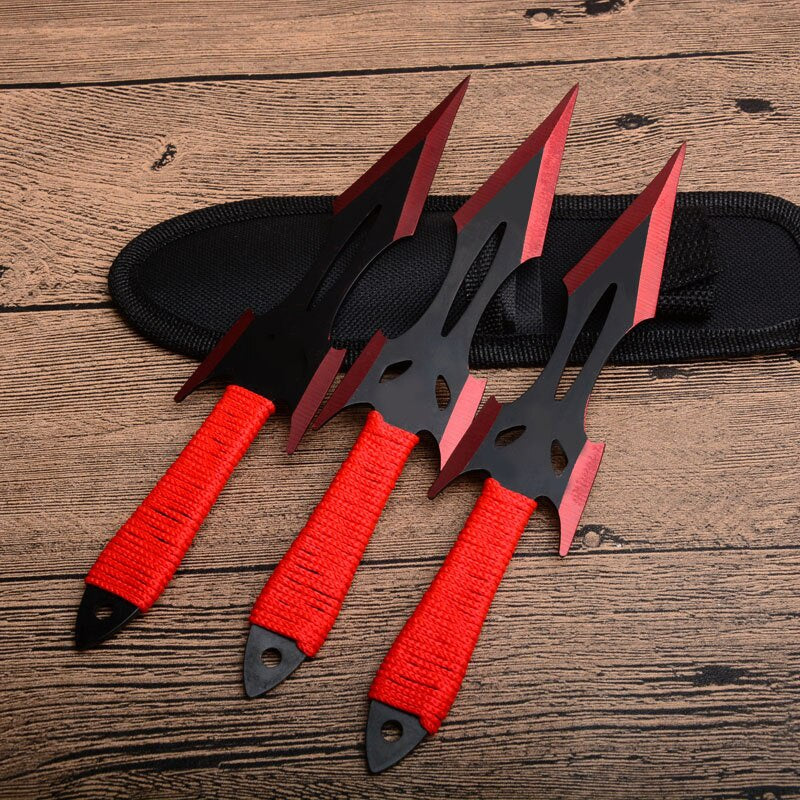 3pcs/6pcs Darts Ninja Kunai Hunting Knives Tactical Fixed Blade Throwing Knife Set with Sheath（F.0.x Red Blade）