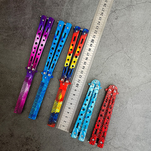Outdoor training butterfly knife folding knife practice knife 3D colorful butterfly oil hair comb campus play cool knife
