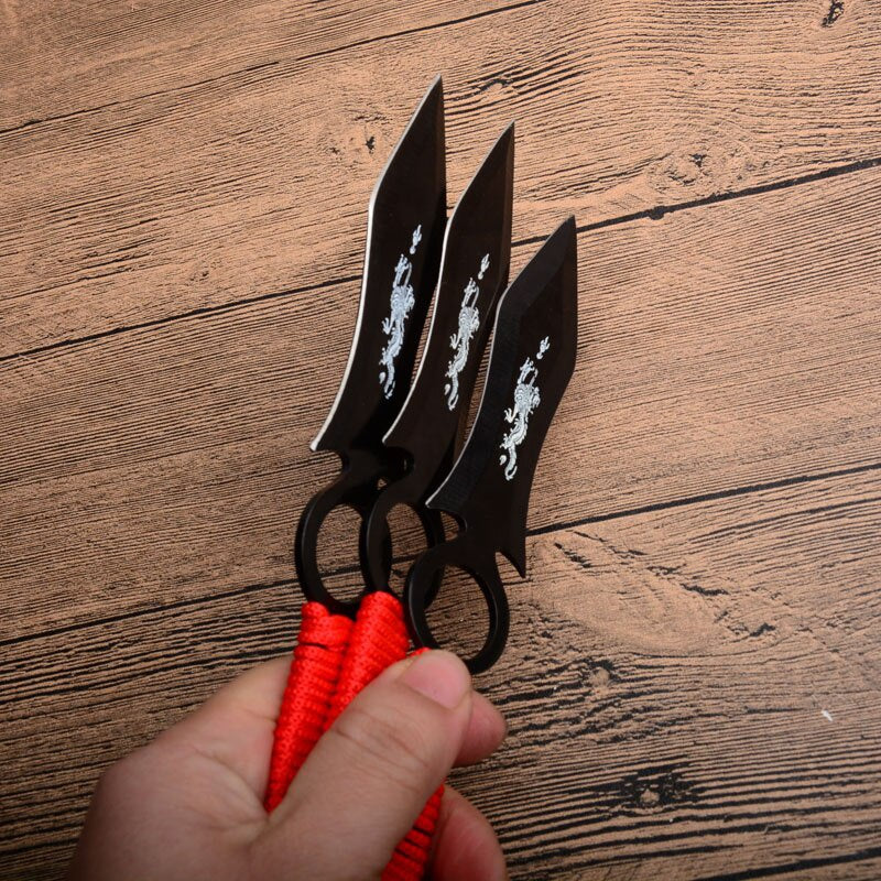 3pcs/6pcs Darts Ninja Kunai Hunting Knives Tactical Fixed Blade Throwing Knife Set with Sheath（big dragon）