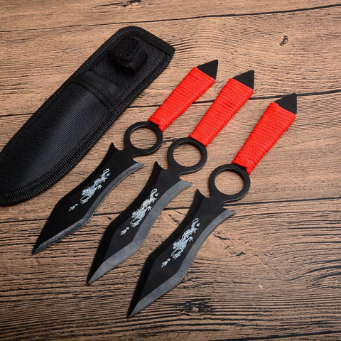 3pcs/6pcs Darts Ninja Kunai Hunting Knives Tactical Fixed Blade Throwing Knife Set with Sheath（big dragon）