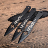 3pcs/6pcs Darts Ninja Kunai Hunting Knives Tactical Fixed Blade Throwing Knife Set with Sheath（Large flame）