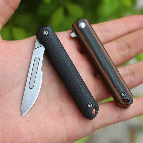 Portable Pocket Knife Folding Utility Knife Carving Knife Scalpel G10 Bearing No. 24 Carbon Steel Blade Knife