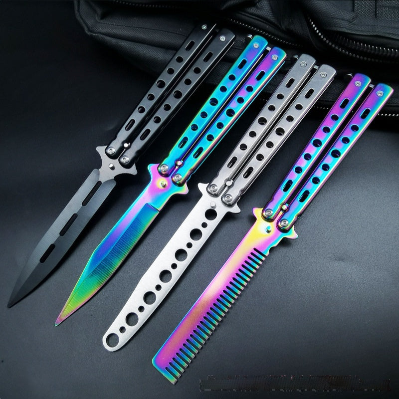 CSGO Fancy Fling Knife Folding Hand Knife Game Training Props Ornamental Knife Unblade Butterfly Comb Practice Knife