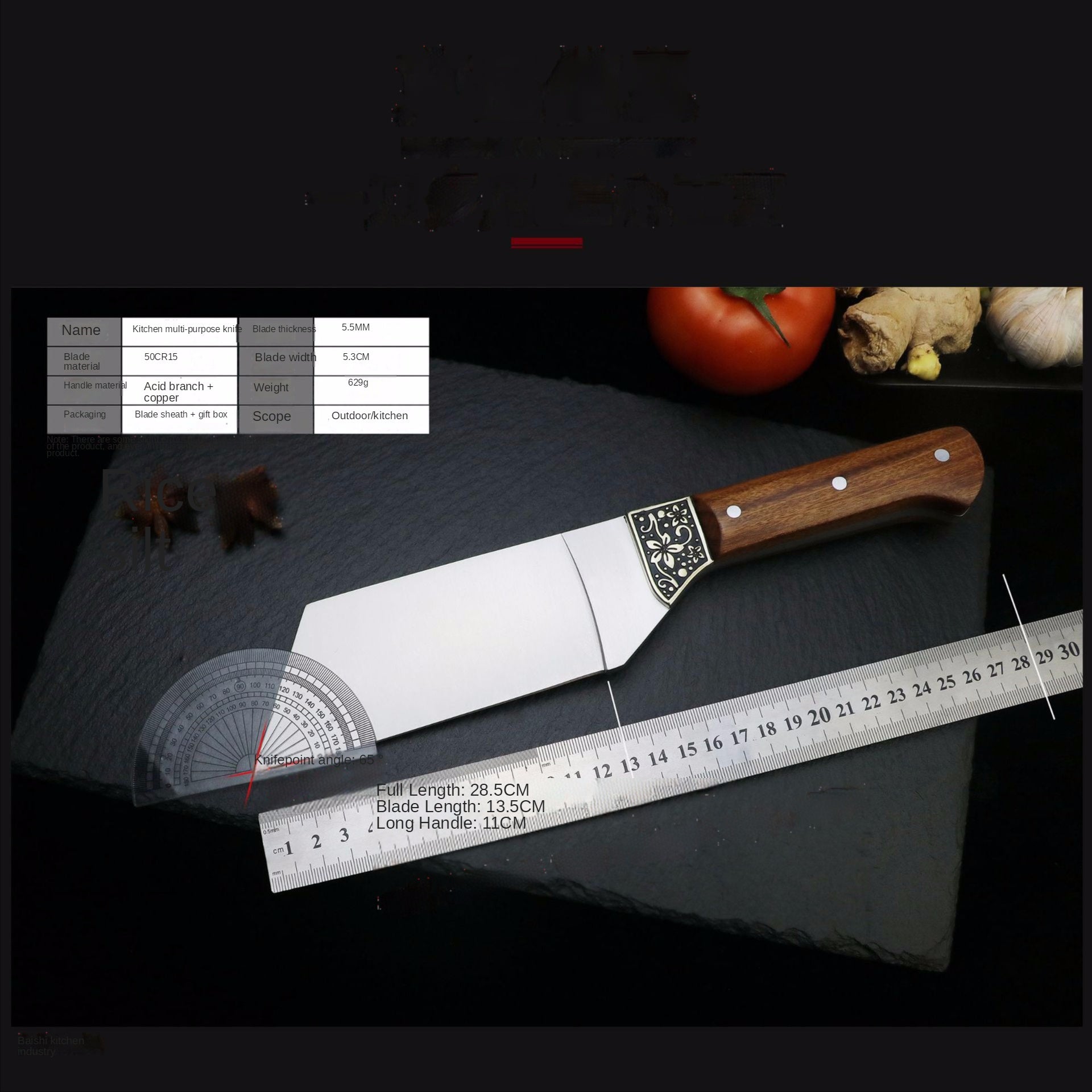 Household stainless steel bone chopping knife chopping bone knife kitchen knife durian knife Thicker version of cutting bone butchering bone cutting and meat cutting multi-purpose knife