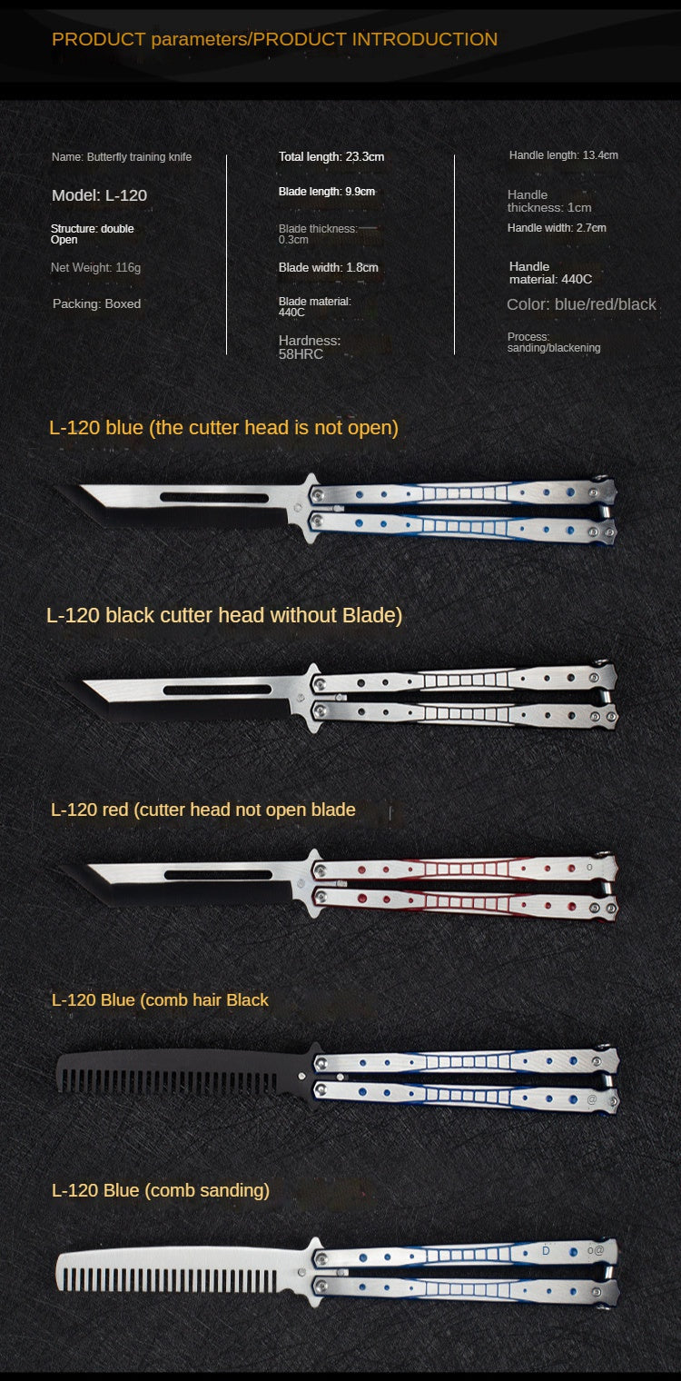 Folding comb unopened butterfly practice knife stainless steel training knife practice throwing knife tool spot for beginners
