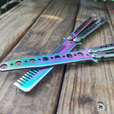 Color titanium butterfly training comb practice swinging knife outdoor cool tool knife (no blade)
