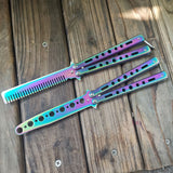 Color titanium butterfly training comb practice swinging knife outdoor cool tool knife (no blade)