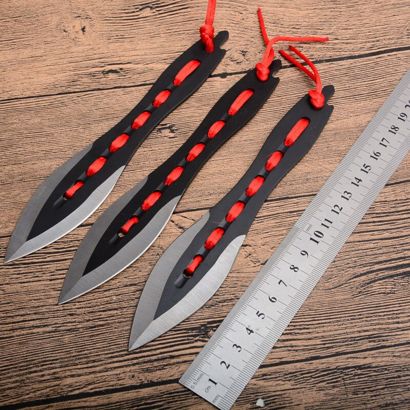 Tactical Fixed Blade Throwing Knife Set with Sheath 3pcs/6pcs Darts Ninja Kunai Hunting Knife (Red Ribbon)