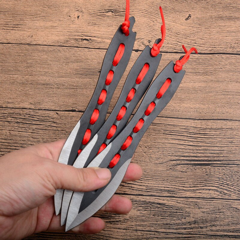 Tactical Fixed Blade Throwing Knife Set with Sheath 3pcs/6pcs Darts Ninja Kunai Hunting Knife (Red Ribbon)