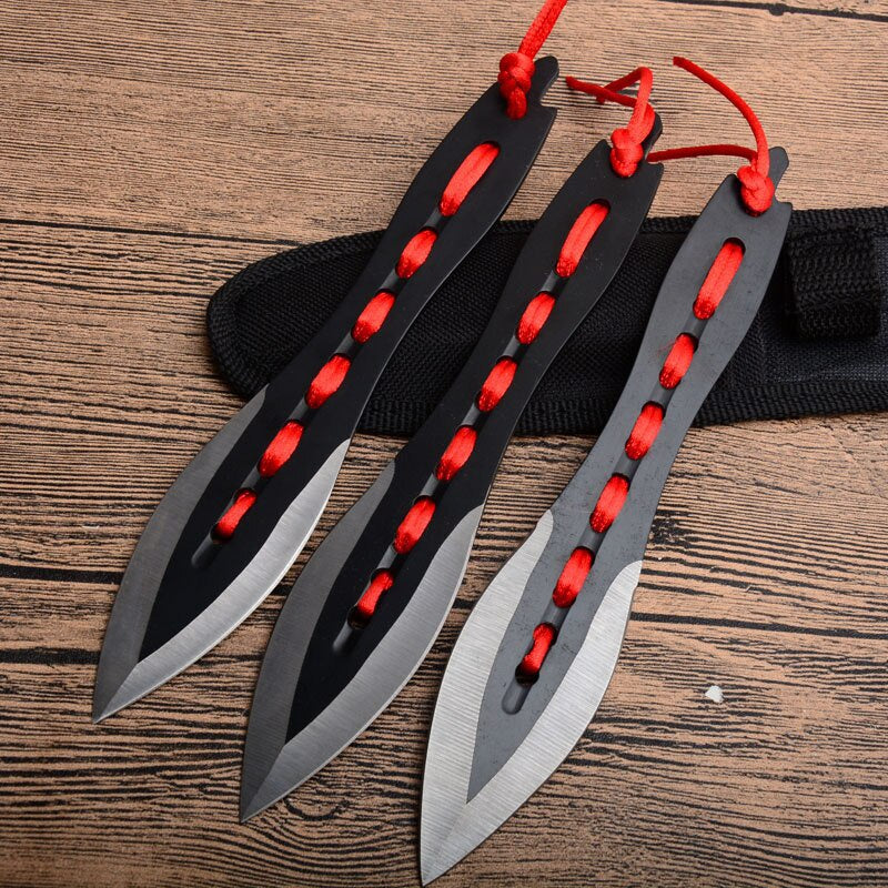 Tactical Fixed Blade Throwing Knife Set with Sheath 3pcs/6pcs Darts Ninja Kunai Hunting Knife (Red Ribbon)