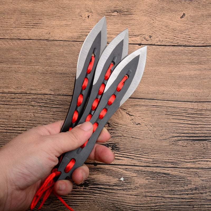 Tactical Fixed Blade Throwing Knife Set with Sheath 3pcs/6pcs Darts Ninja Kunai Hunting Knife (Red Ribbon)