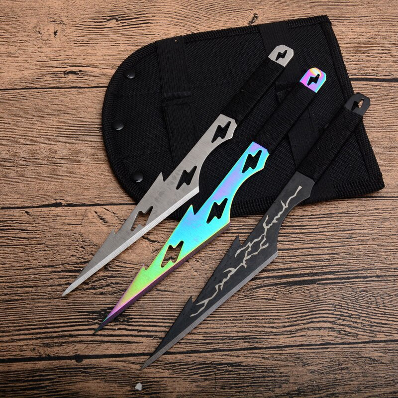 Tactical Fixed Blade 3pcs/6pcs Darts Ninja Kunai Hunting Knife Throwing Knife Set with Sheath (Tricolor Lightning)