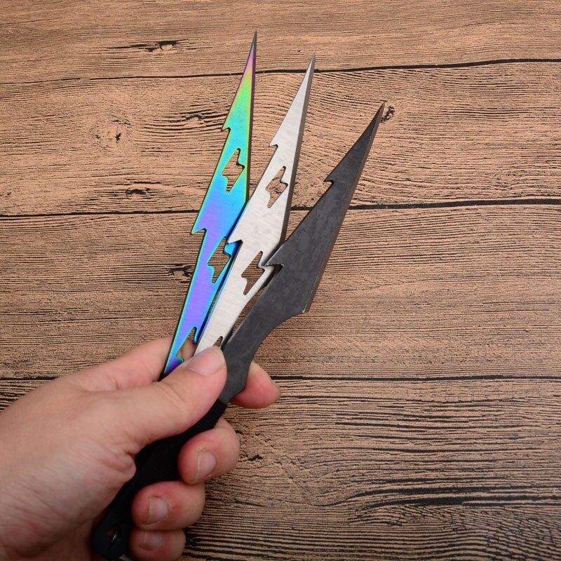 Tactical Fixed Blade 3pcs/6pcs Darts Ninja Kunai Hunting Knife Throwing Knife Set with Sheath (Tricolor Lightning)