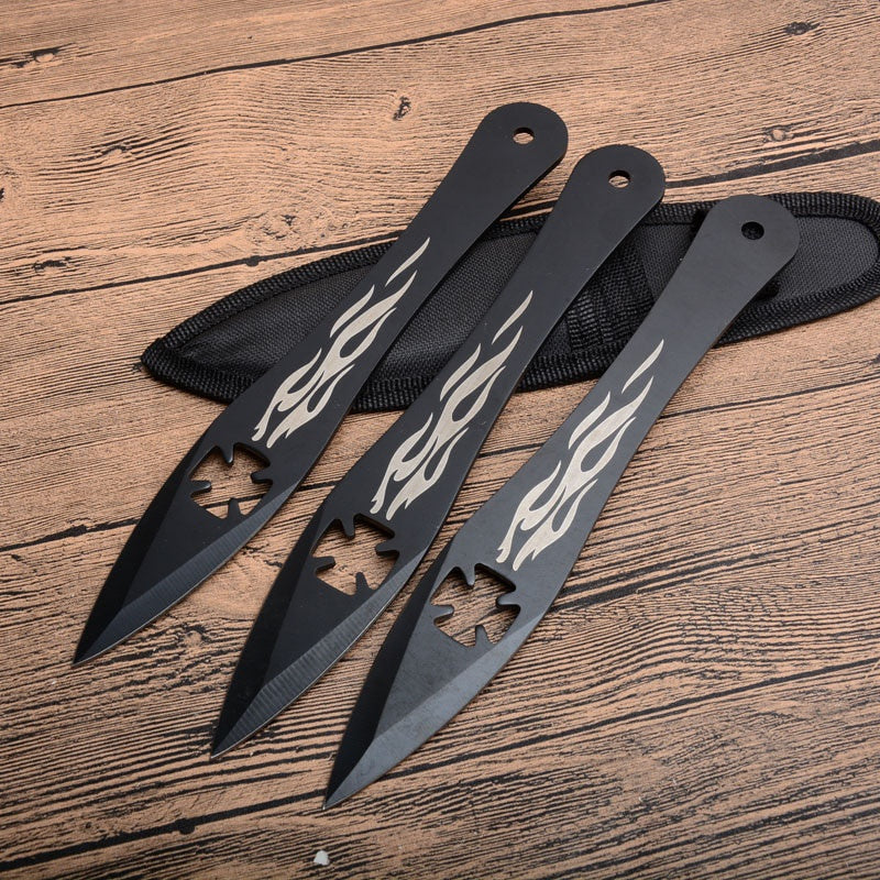 3pcs/6pcs Darts Ninja Hunting Knife Tactical Fixed Blade Throwing Knife Set with Sheath (Big Flame)