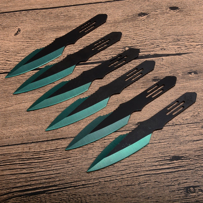 3pcs/6pcs Darts Ninja Kunai Hunting Knife Throwing Knife Set with Sheath Tactical Fixed Blade (Green Blade)