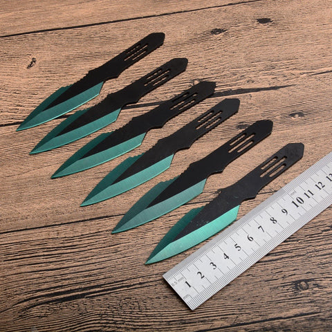 3pcs/6pcs Darts Ninja Kunai Hunting Knife Throwing Knife Set with Sheath Tactical Fixed Blade (Green Blade)