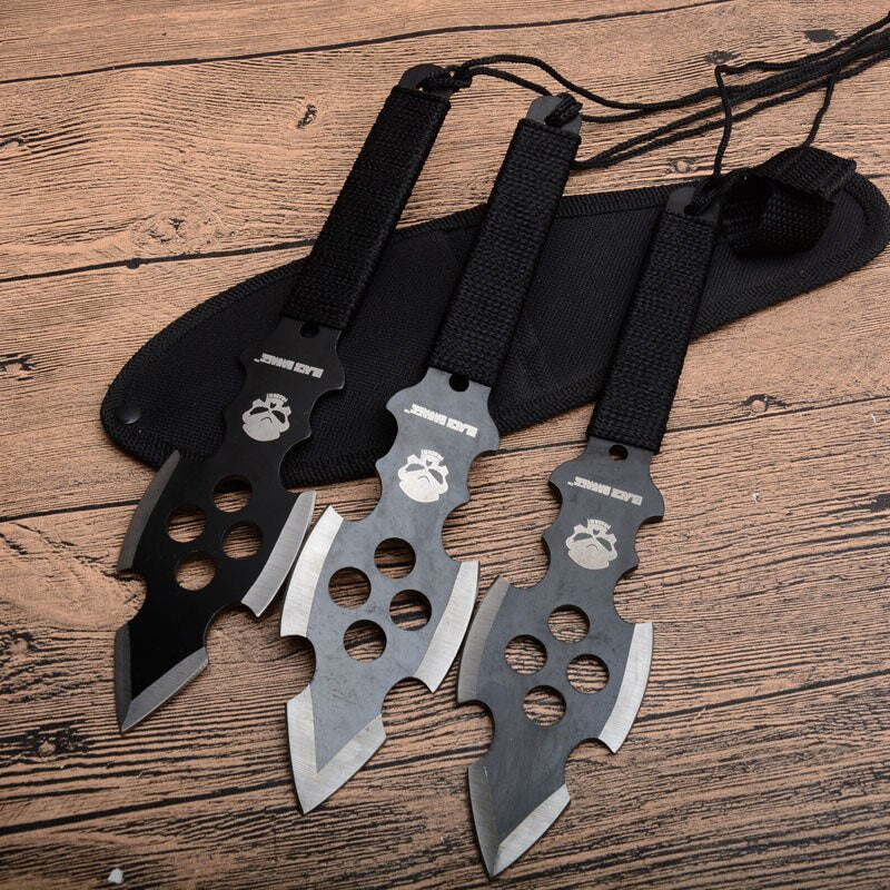 3pcs/6pcs Darts Ninja Kunai Hunting Knives Tactical Fixed Blade Throwing Knife Set with Sheath（Skull）