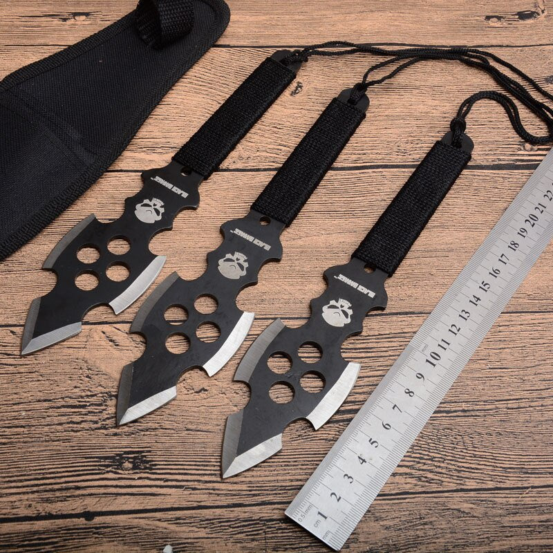 3pcs/6pcs Darts Ninja Kunai Hunting Knives Tactical Fixed Blade Throwing Knife Set with Sheath（Skull）