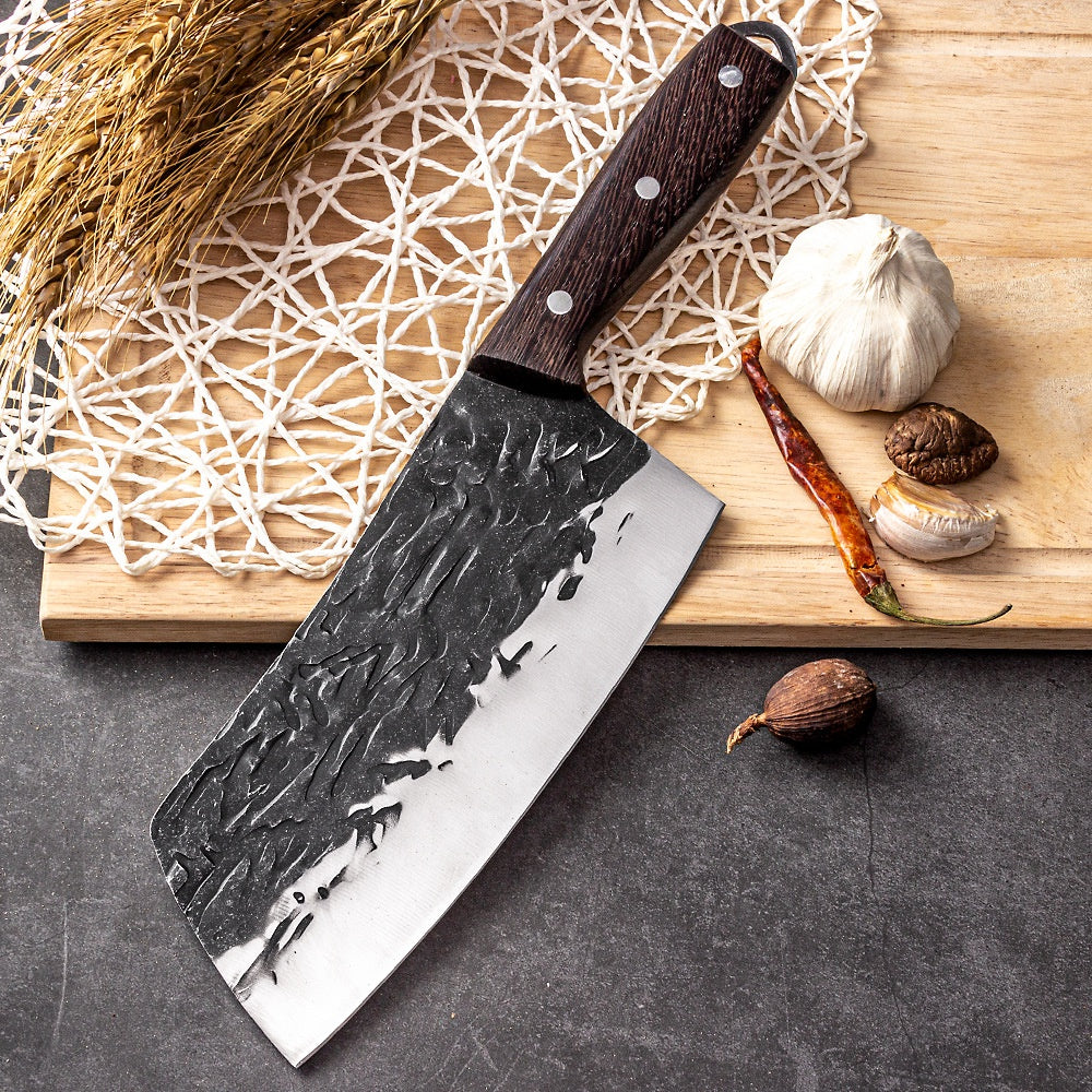 Hand forged Longquan hammer pattern kitchen knife household slicing meat kitchen knife