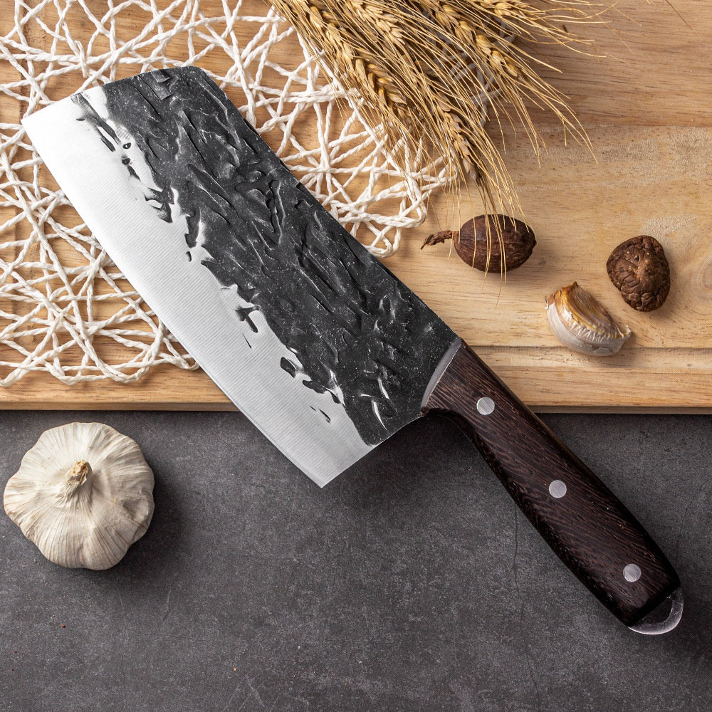 Hand forged Longquan hammer pattern kitchen knife household slicing meat kitchen knife