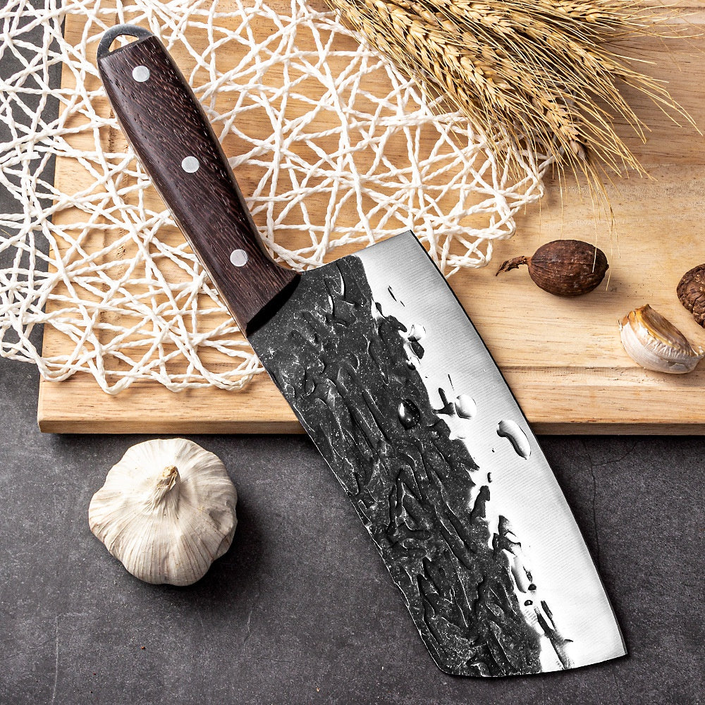 Hand forged Longquan hammer pattern kitchen knife household slicing meat kitchen knife