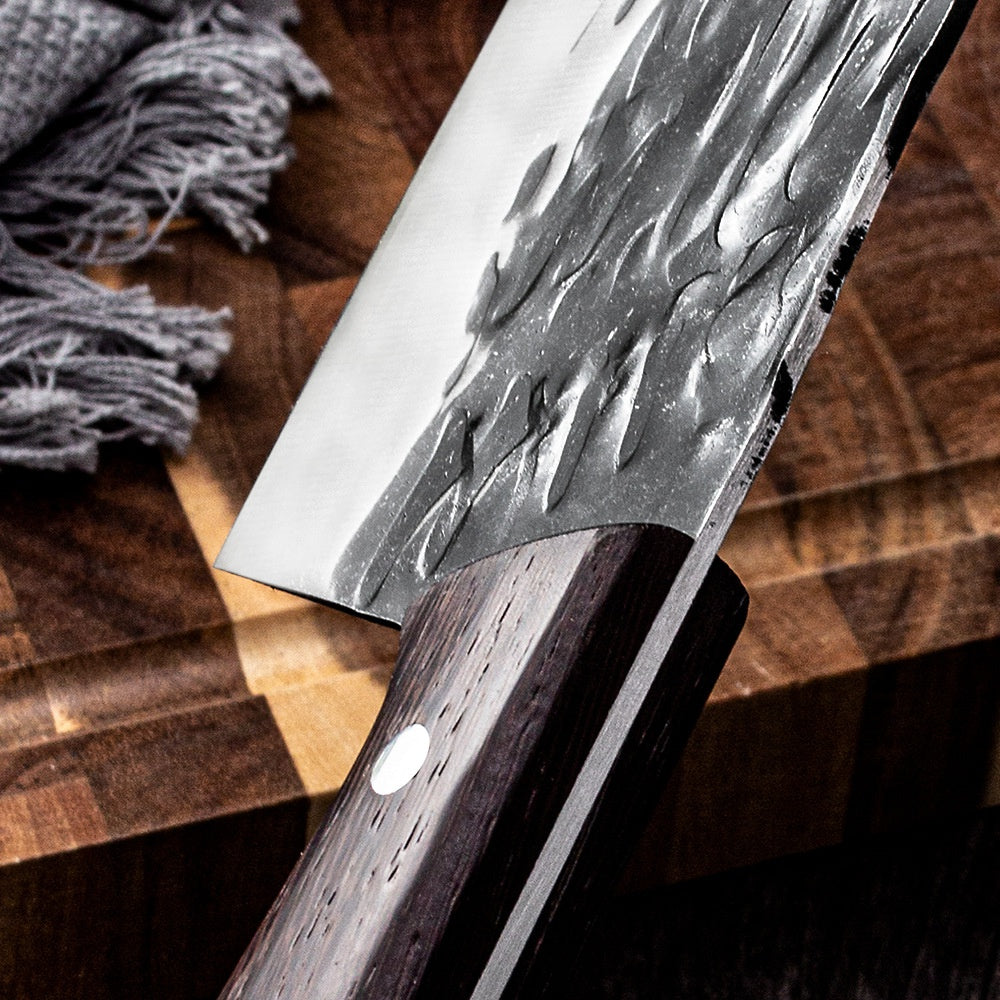 Hand forged Longquan hammer pattern kitchen knife household slicing meat kitchen knife