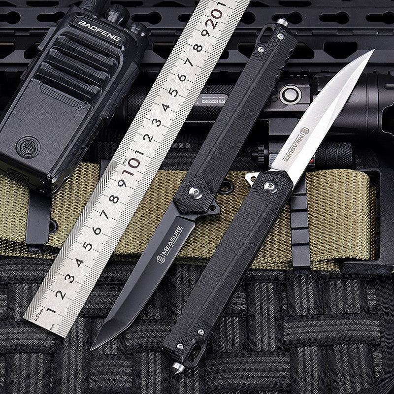Outdoor survival multi-function knife d2 fruit knife collection knife folding knife short knife self-defense outdoor knife (white tip)