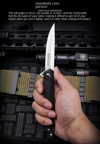 Outdoor survival multi-function knife d2 fruit knife collection knife folding knife short knife self-defense outdoor knife (white tip)