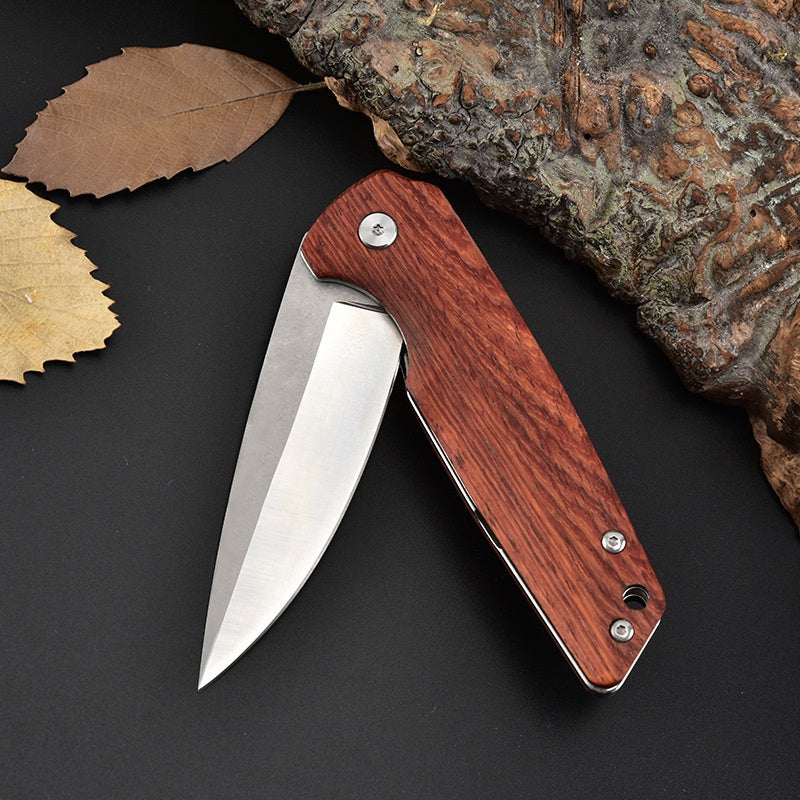 Folding Knife Stainless Steel Folding Pocket Knife Portable Wooden Handle Folding Knife Self-defense Outdoor Knife Multi-function Tool