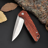 Folding Knife Stainless Steel Folding Pocket Knife Portable Wooden Handle Folding Knife Self-defense Outdoor Knife Multi-function Tool