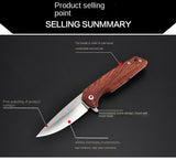 Folding Knife Stainless Steel Folding Pocket Knife Portable Wooden Handle Folding Knife Self-defense Outdoor Knife Multi-function Tool