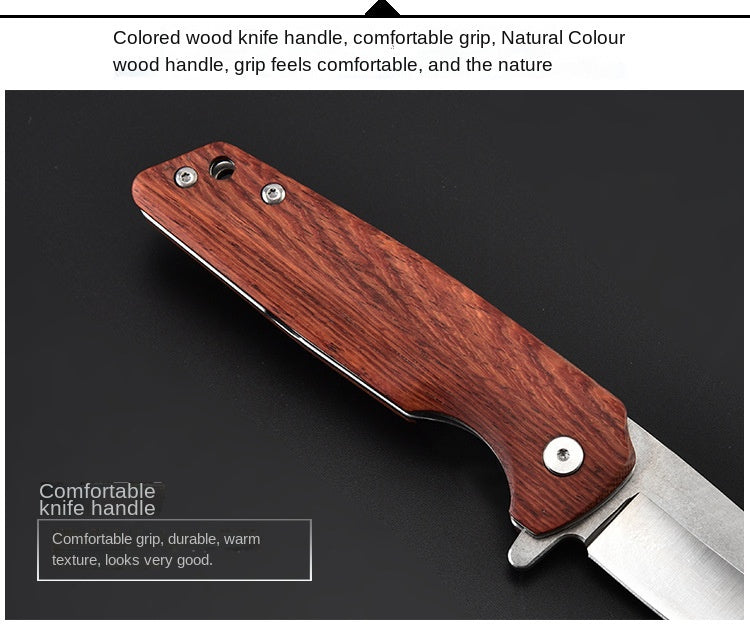 Folding Knife Stainless Steel Folding Pocket Knife Portable Wooden Handle Folding Knife Self-defense Outdoor Knife Multi-function Tool