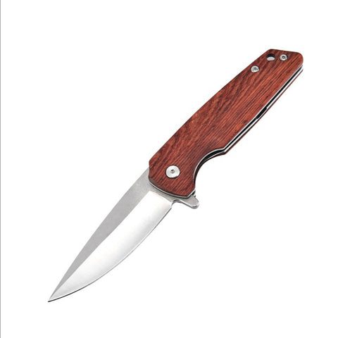 Folding Knife Stainless Steel Folding Pocket Knife Portable Wooden Handle Folding Knife Self-defense Outdoor Knife Multi-function Tool