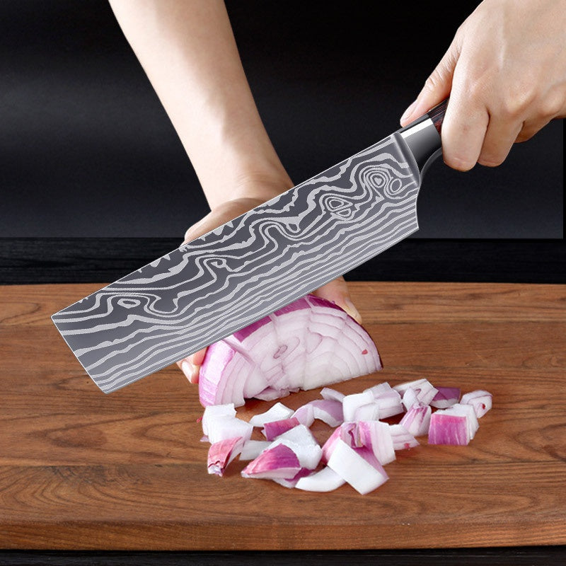 Stainless steel side dishes cut household sharp meat slicer knife cut fruits and vegetables knife Damascus pattern