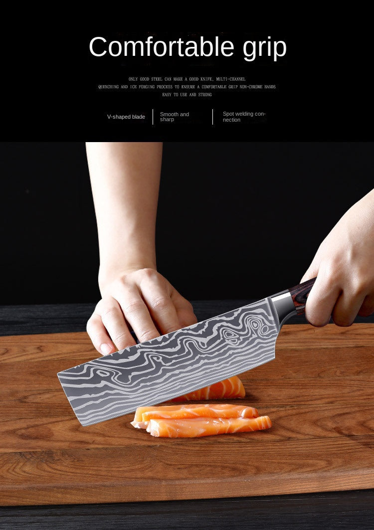 Stainless steel side dishes cut household sharp meat slicer knife cut fruits and vegetables knife Damascus pattern