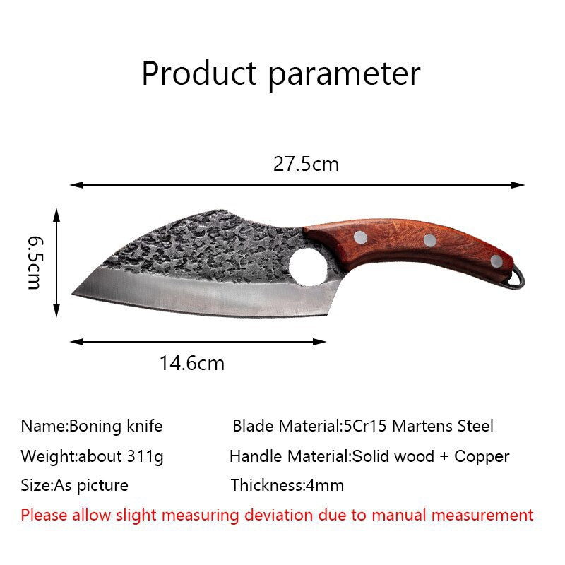 Kitchen Cutting Cooking Tools with Ring Solid Wood Handle Stainless Steel Hammer Pattern Professional Chef Butcher Boning Knife