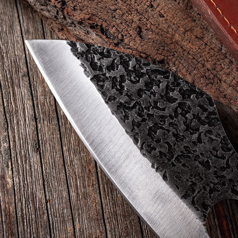 Kitchen Cutting Cooking Tools with Ring Solid Wood Handle Stainless Steel Hammer Pattern Professional Chef Butcher Boning Knife