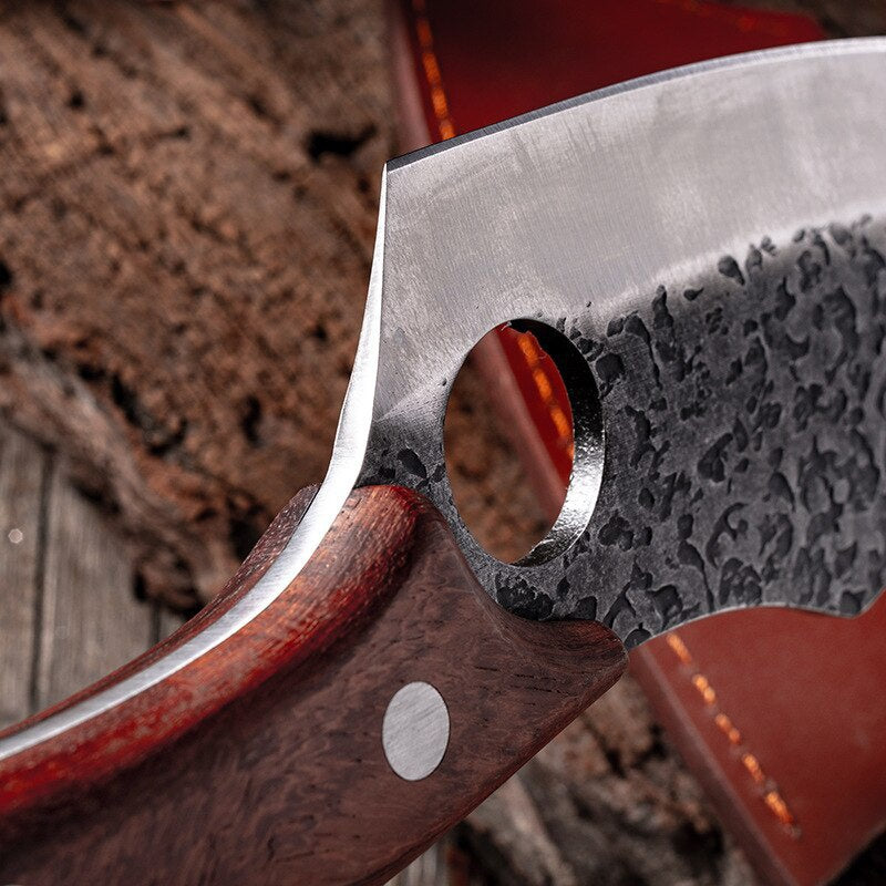 Kitchen Cutting Cooking Tools with Ring Solid Wood Handle Stainless Steel Hammer Pattern Professional Chef Butcher Boning Knife
