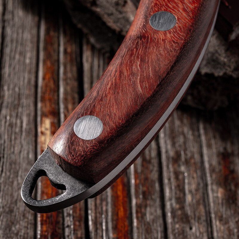 Kitchen Cutting Cooking Tools with Ring Solid Wood Handle Stainless Steel Hammer Pattern Professional Chef Butcher Boning Knife