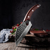 Kitchen Cutting Cooking Tools with Ring Solid Wood Handle Stainless Steel Hammer Pattern Professional Chef Butcher Boning Knife