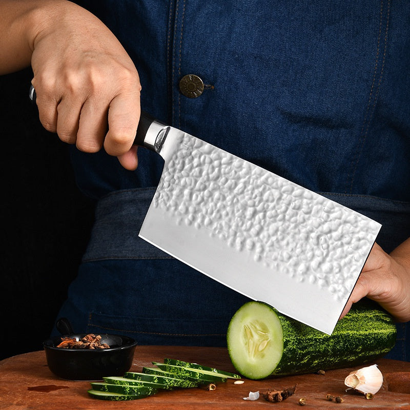 Bamboo handle kitchen knife forged hammer pattern household meat cleaver kitchen stainless steel slicing knife chef's special knife