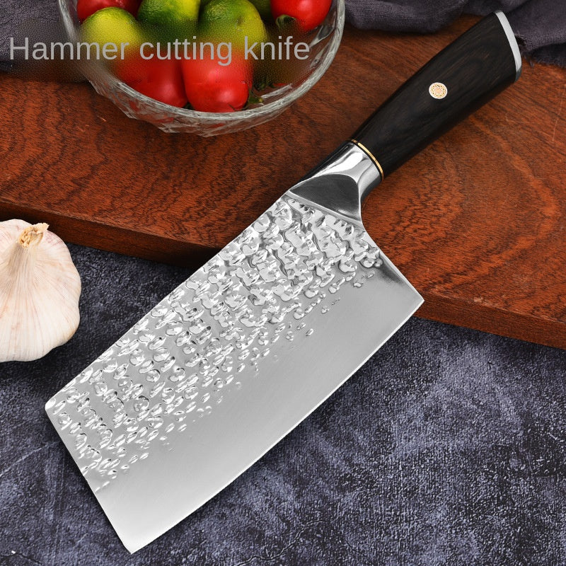 Hammered Slicing Knife Stainless Steel Chopping and Cutting Dual-purpose Kitchen Knife Mirror Light Kitchen Knife Black Color Wooden Flower Nail Lightweight Lady's Knife