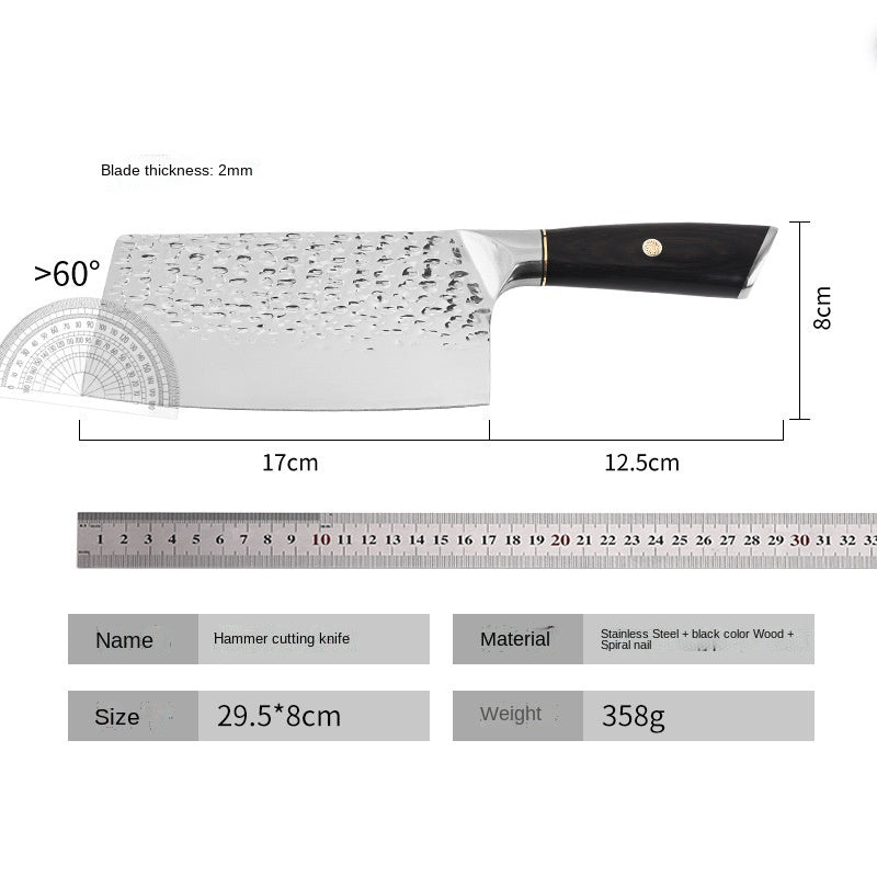 Hammered Slicing Knife Stainless Steel Chopping and Cutting Dual-purpose Kitchen Knife Mirror Light Kitchen Knife Black Color Wooden Flower Nail Lightweight Lady's Knife