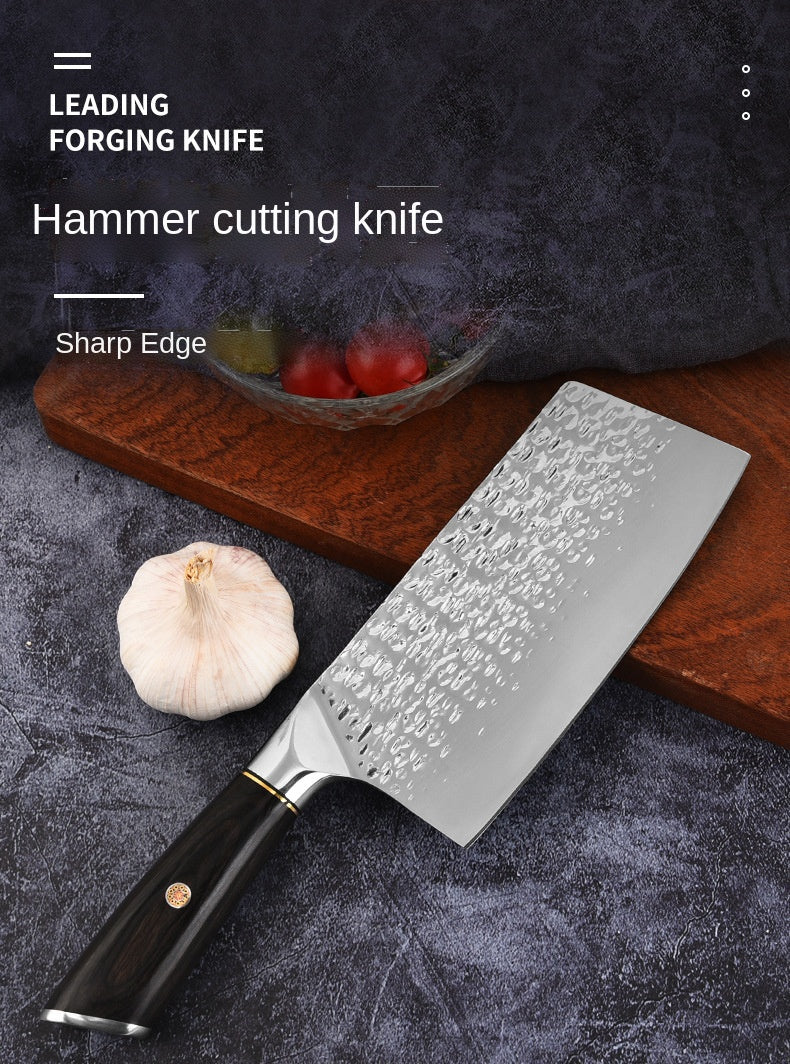Hammered Slicing Knife Stainless Steel Chopping and Cutting Dual-purpose Kitchen Knife Mirror Light Kitchen Knife Black Color Wooden Flower Nail Lightweight Lady's Knife