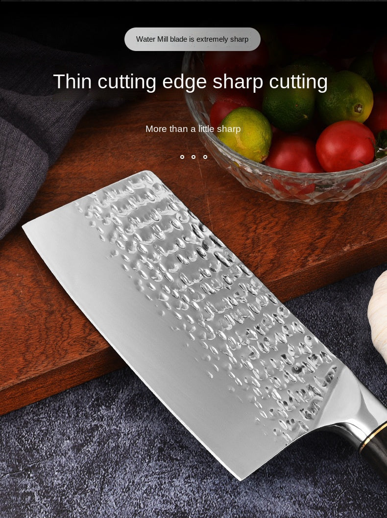 Hammered Slicing Knife Stainless Steel Chopping and Cutting Dual-purpose Kitchen Knife Mirror Light Kitchen Knife Black Color Wooden Flower Nail Lightweight Lady's Knife