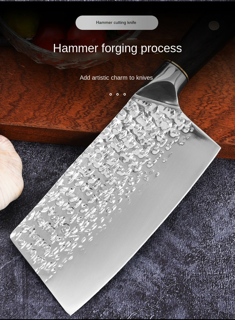 Hammered Slicing Knife Stainless Steel Chopping and Cutting Dual-purpose Kitchen Knife Mirror Light Kitchen Knife Black Color Wooden Flower Nail Lightweight Lady's Knife