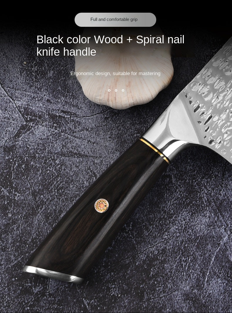 Hammered Slicing Knife Stainless Steel Chopping and Cutting Dual-purpose Kitchen Knife Mirror Light Kitchen Knife Black Color Wooden Flower Nail Lightweight Lady's Knife
